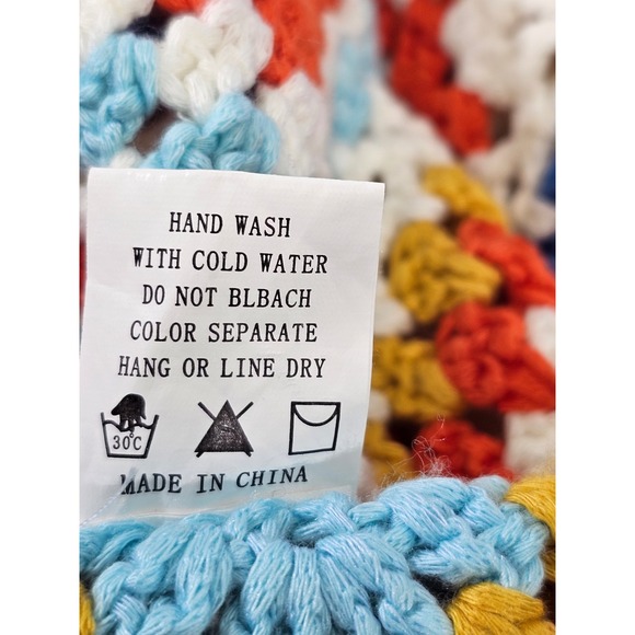 Womens Crop Crochet Granny Square Tank Top Multi Color Boho Festival Hippie EUC - Picture 5 of 5